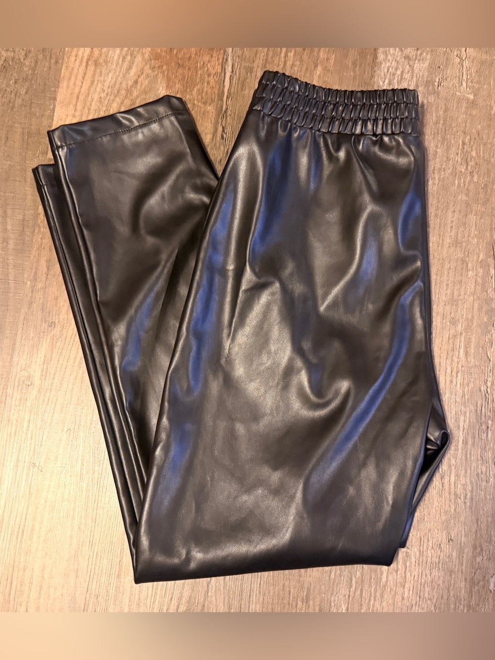 PATTY KIM Black Faux Leather Elastic Waist Pants